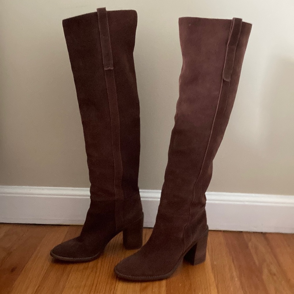 Brown suede over the knee boots